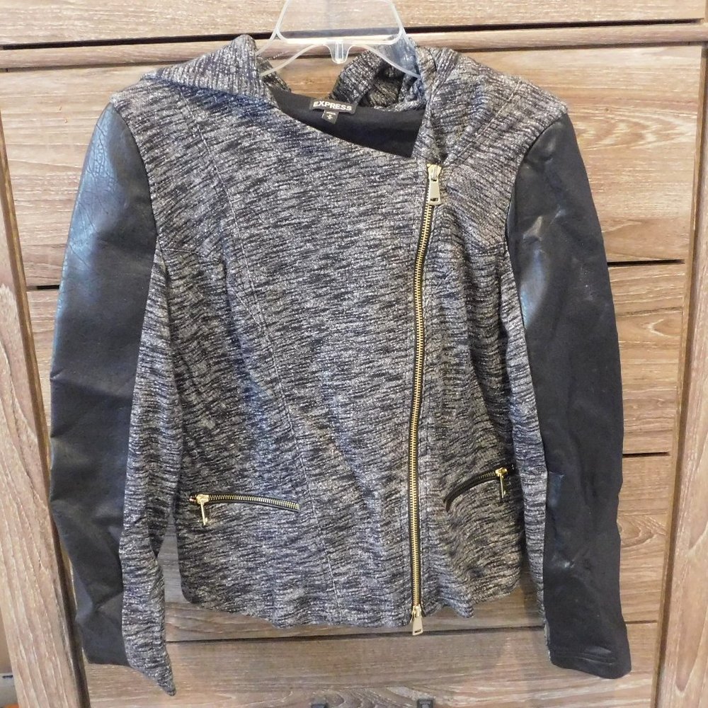Express Faux Leather Jacket with Hood for Women
